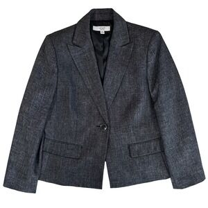 womens black white Le Suit blazer suit jacket all season peak lapel career L 14